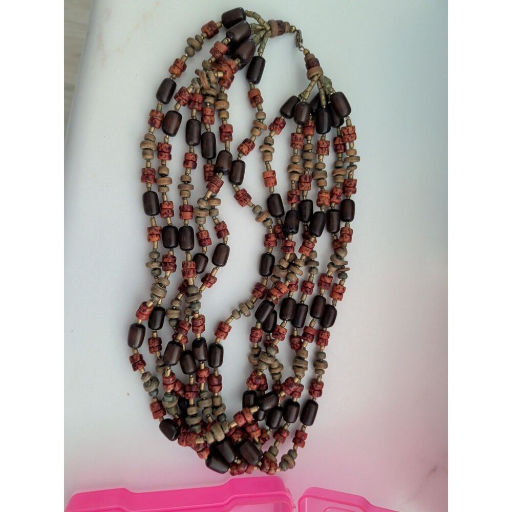 Boho Multi-Strand Brown Rust Beaded Statement Necklace